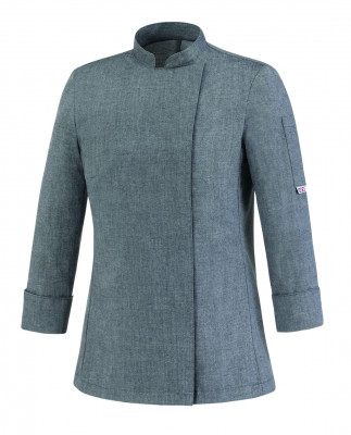  Куртка поварская женская на кнопках, длинный рукав, ассиметричная застежка, воротник-стойка, 65% полиэстер, 35% хлопок, серая, 