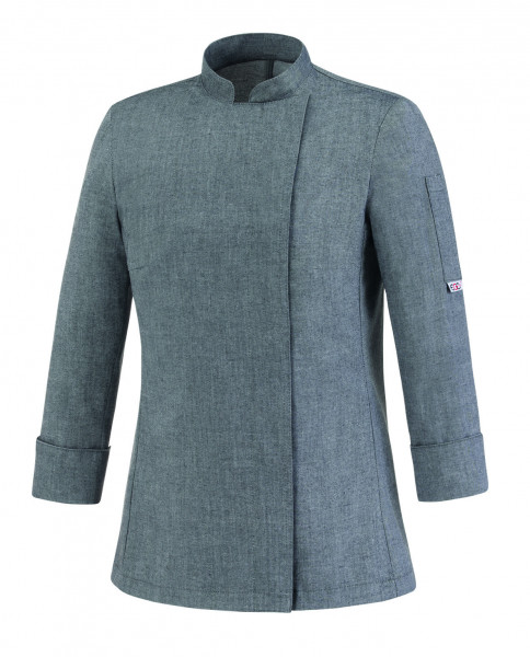 Куртка поварская женская на кнопках, длинный рукав, ассиметричная застежка, воротник-стойка, 65% полиэстер, 35% хлопок, серая,  в Москве