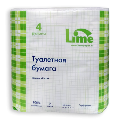 Туалетная бумага в рулонах LIME 2-сл, 20м, белая, 4рул/уп 17г/м.кв