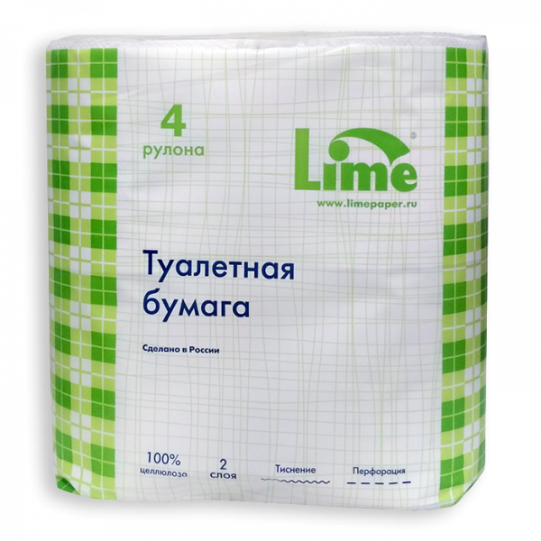 Туалетная бумага в рулонах LIME 2-сл, 20м, белая, 4рул/уп 17г/м.кв в Москве