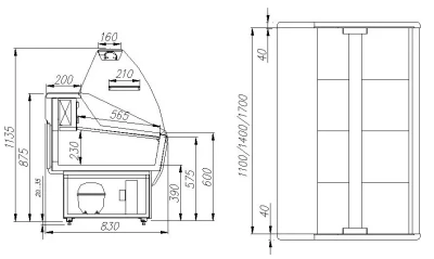 Витрина холодильная серии G85 SM 1,8-1 (ВХС-1,8 Полюс ЭКО) RAL 9006, 3020