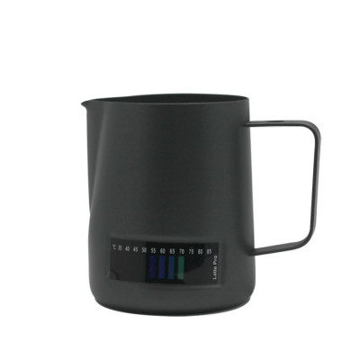 Питчер Latte Pro черный с температурным индикатором 350 мл, тефлоновое покрытие, P.L.- Barbossa