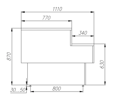 Прилавок нейтральный серии GC110 N 1,25-7 (П-1,25 Carboma GC110) Ral9006